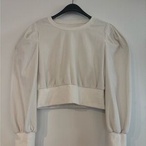 Women's Cream Ribbed Long Sleeve Top